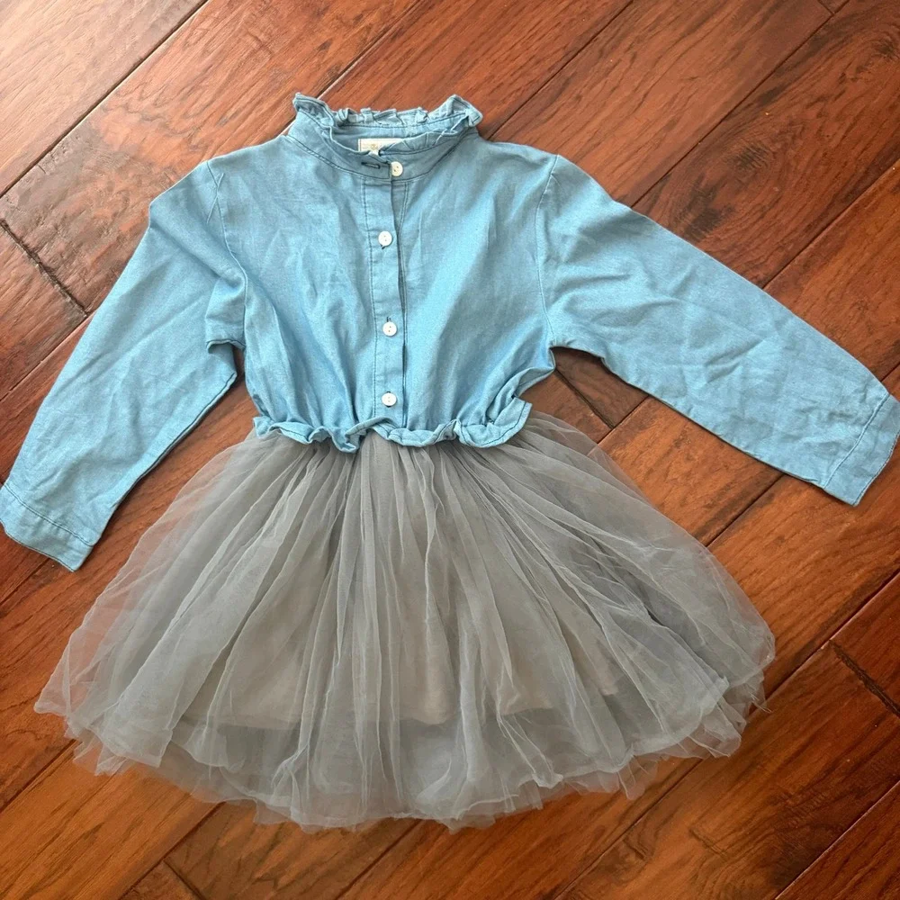 Tulle Western Dress Kids Size 110  5/6 Chambray Whimsical Fairycore